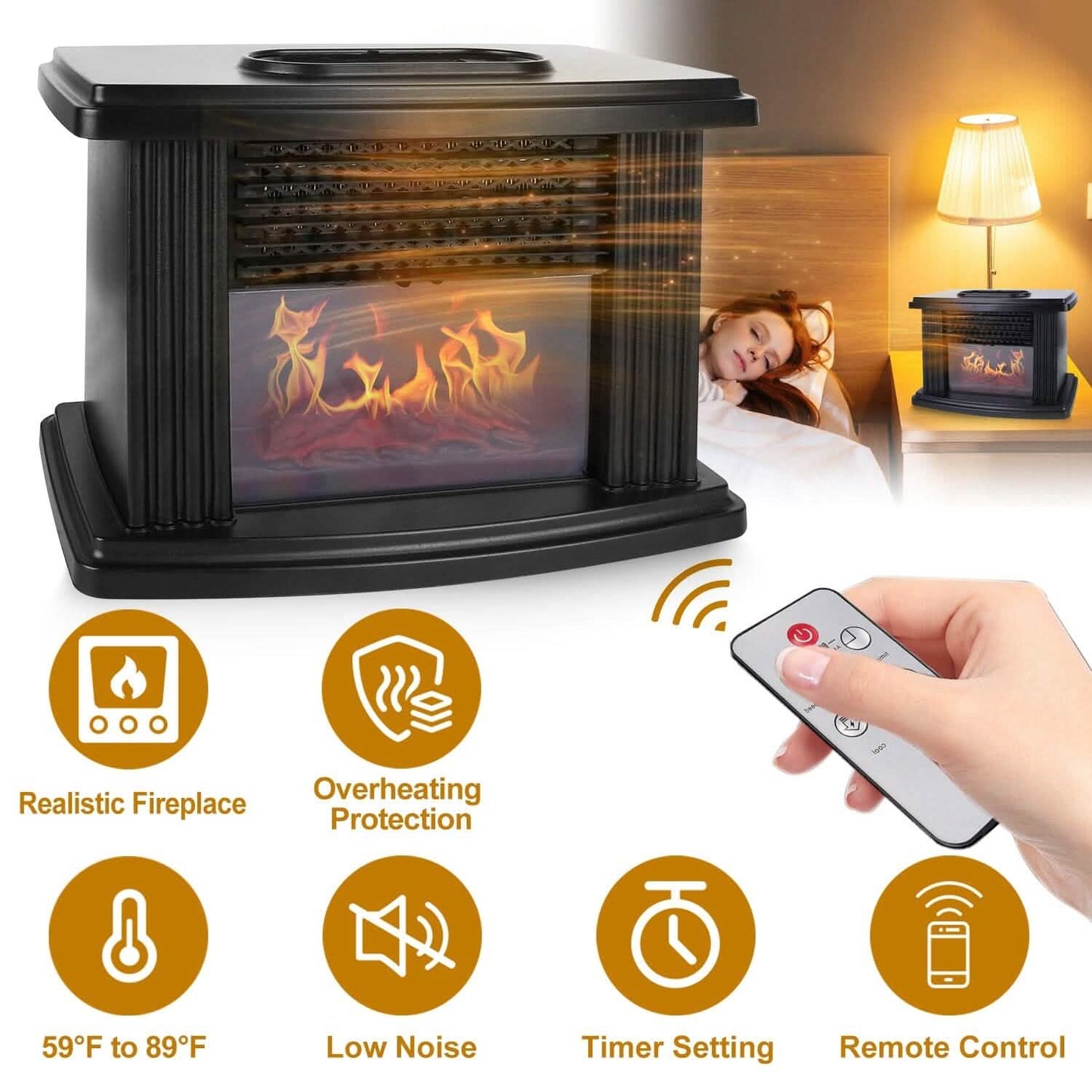 800W Artificial Flame Stove Electric Fireplace Heater