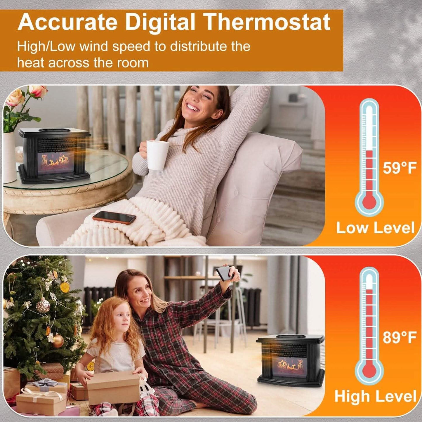 800W Artificial Flame Stove Electric Fireplace Heater
