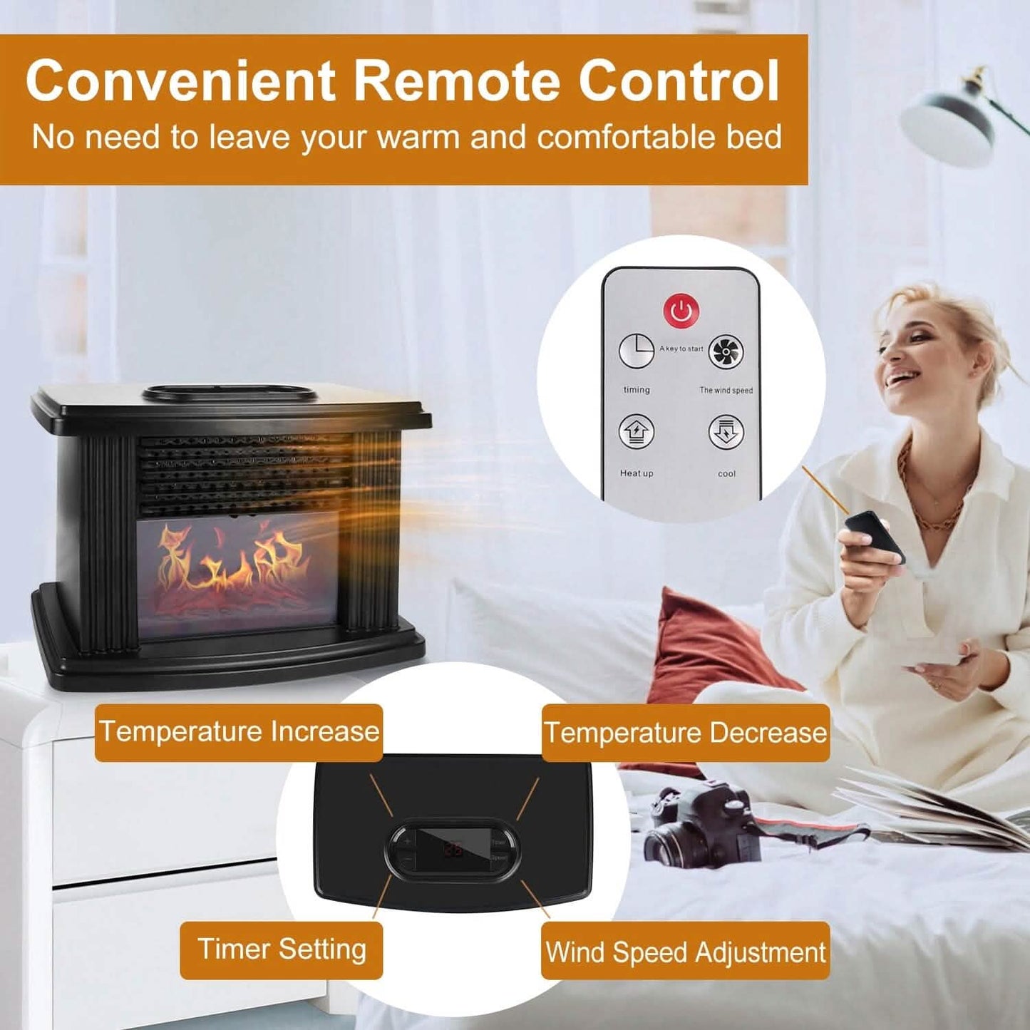 800W Artificial Flame Stove Electric Fireplace Heater