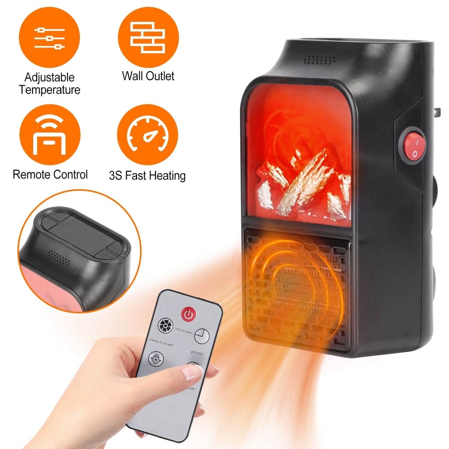 800w Plug-In Space Heater Wall Outlet with 360° Rotatable Plug