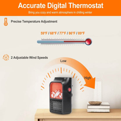 800w Plug-In Space Heater Wall Outlet with 360° Rotatable Plug