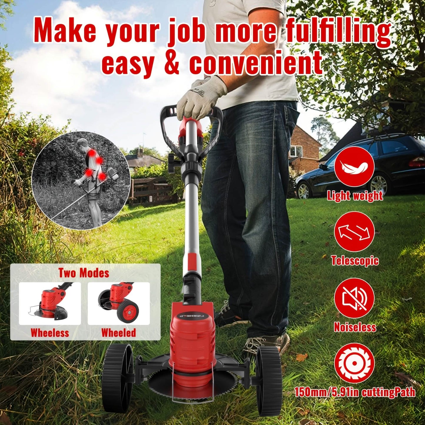 Portable Wireless Electric Lawn Mower & Garden Weeder