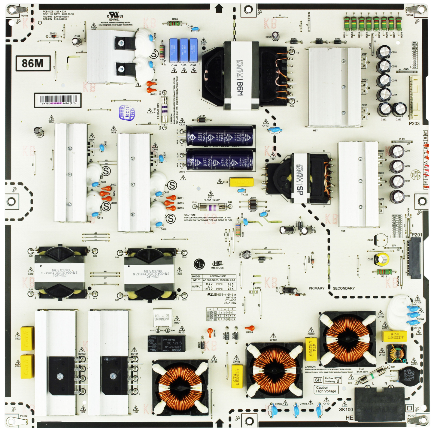 EAY65169951 LG Power Supply, LGP86M-19SP, B12J059951, 86SM9070PUA, 86NANO90UNA, 86NANO90ANA, 86NANO91ANA