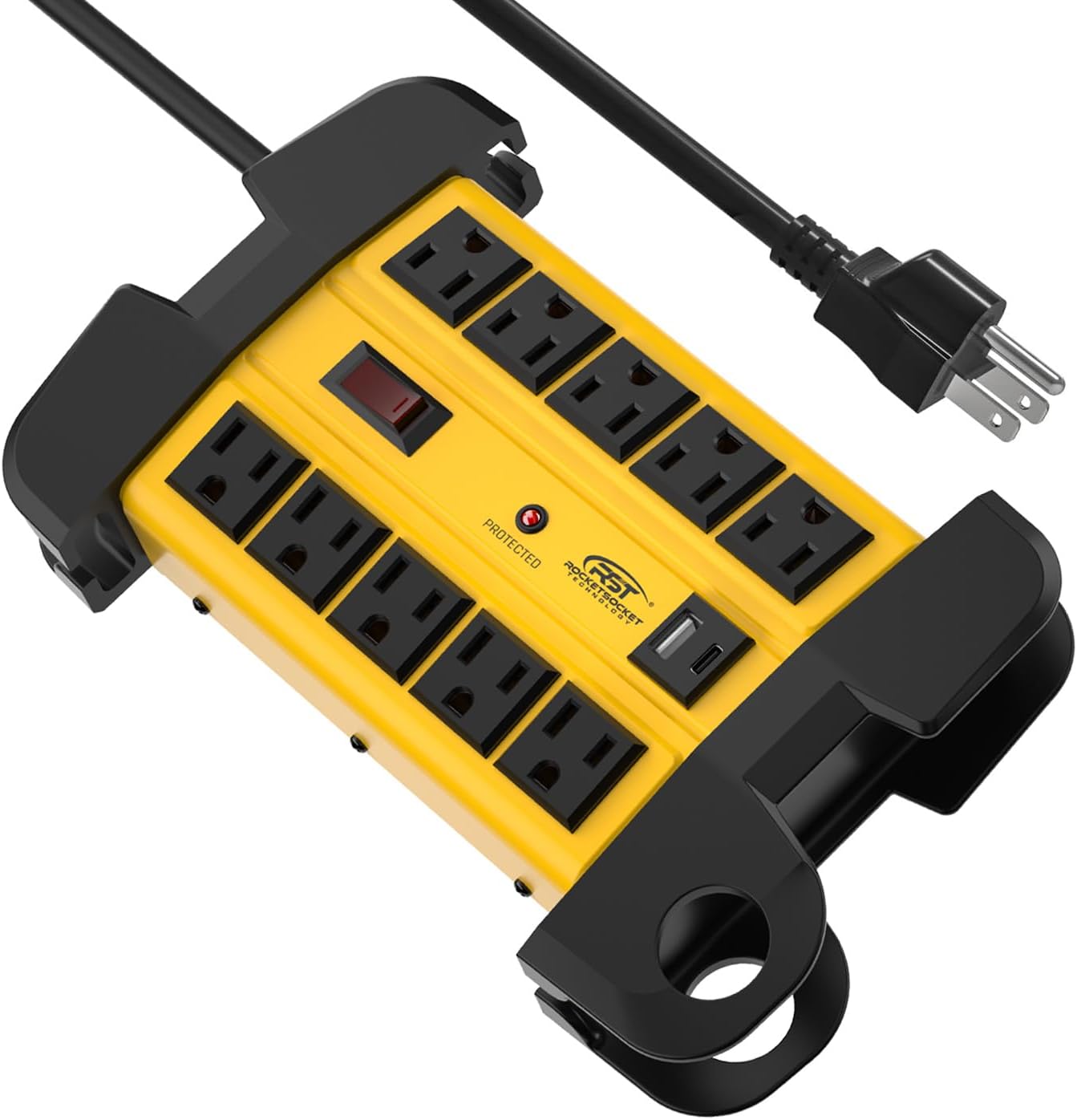 Wide Spaced 8-Outlet Heavy Duty Metal Power Strip Surge Protector, 1350 Joules Protection, Dual USB Ports