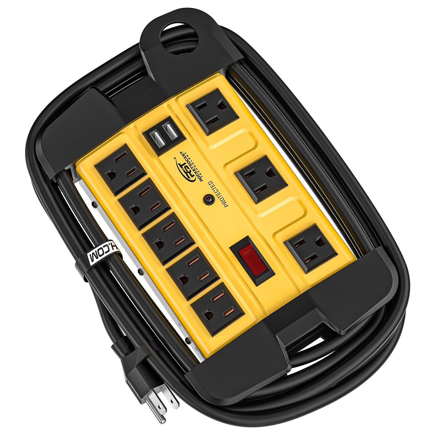 Wide Spaced 8-Outlet Heavy Duty Metal Power Strip Surge Protector, 1350 Joules Protection, Dual USB Ports