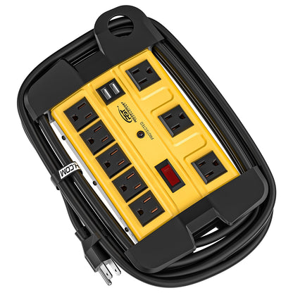 Wide Spaced 8-Outlet Heavy Duty Metal Power Strip Surge Protector, 1350 Joules Protection, Dual USB Ports