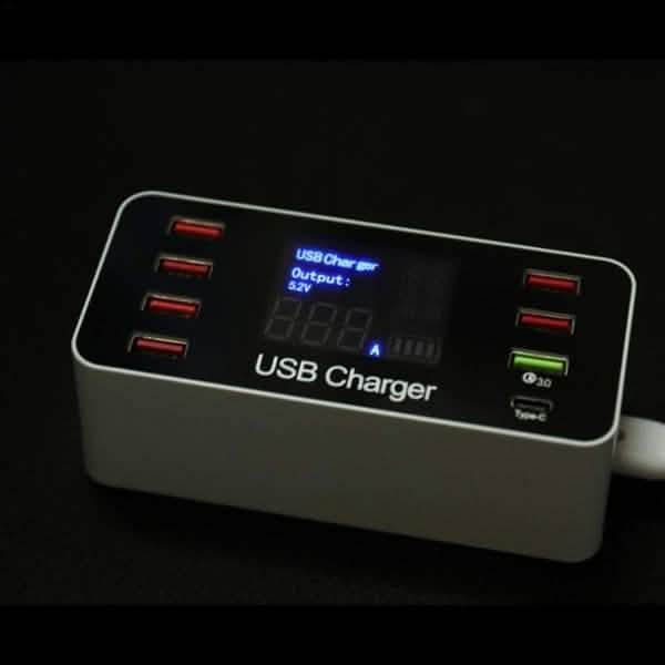 8A40W Charger Adapter Type C Hubs Quick Charge 3.0 USB Multi Port USB Charger Dock Station LCD Display with Smart Identification