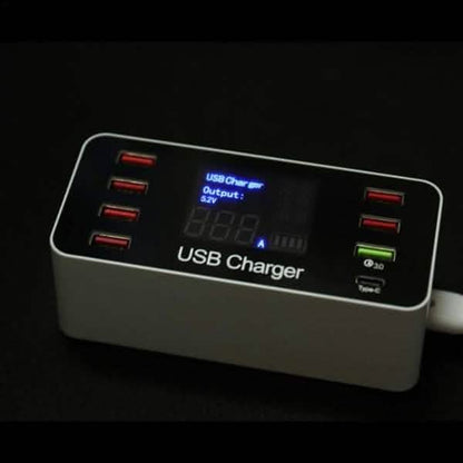 8A40W Charger Adapter Type C Hubs Quick Charge 3.0 USB Multi Port USB Charger Dock Station LCD Display with Smart Identification
