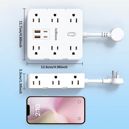 16-in-1 Power Strip – 12 AC Outlets & 4 USB Ports, White