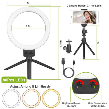 9" Dimmable LED Ring Light with Tripod