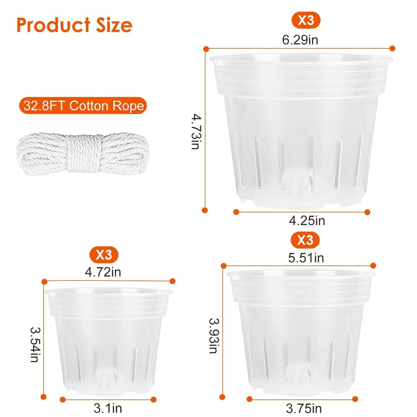 9-Piece: Orchid Pots Clear Reusable Plastic Flower Plant Nursery Planter