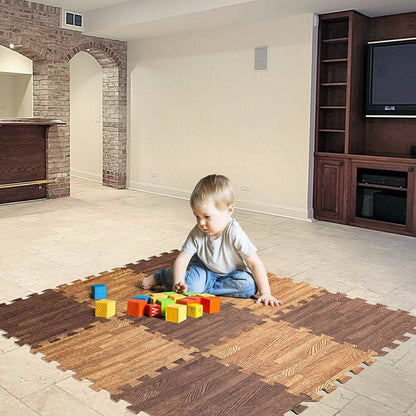 9-Piece Set: HemingWeigh Printed Wood Grain Interlocking Foam Floor Puzzle Mats