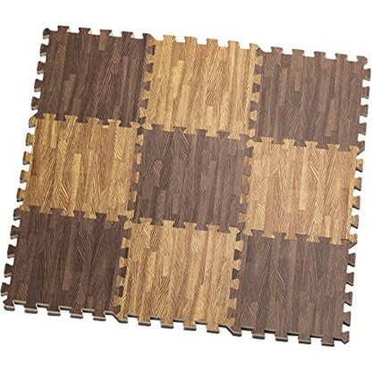 9-Piece Set: HemingWeigh Printed Wood Grain Interlocking Foam Floor Puzzle Mats