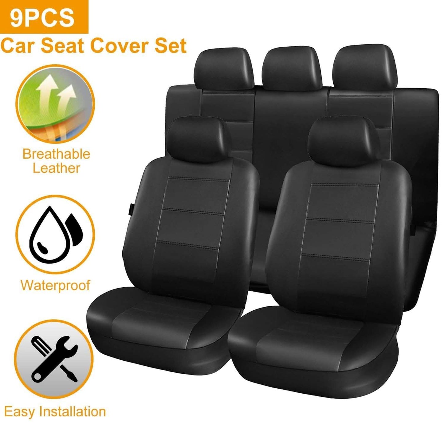 9-Piece Set: PU Leather Car Seat Cover