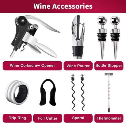9-Piece Set: Wine Opener Set with Corkscrew, Foil Cutter, Thermometer, Stoppers & More