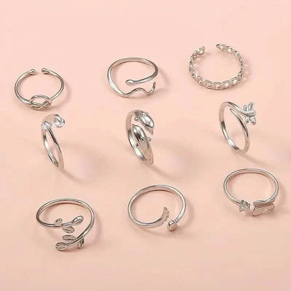 9-Pieces: Adjustable Foot Ring Set