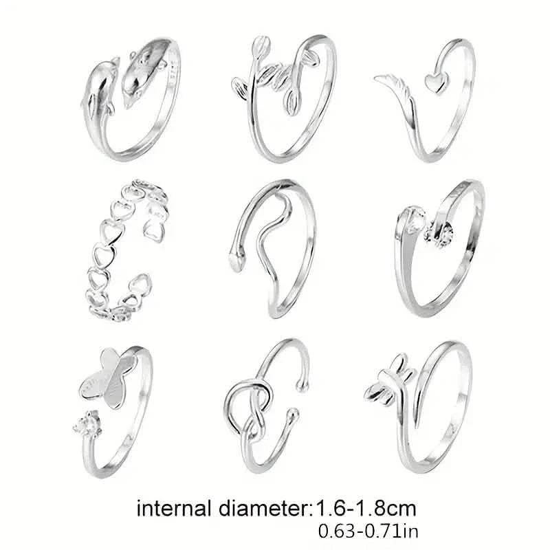 9-Pieces: Adjustable Foot Ring Set