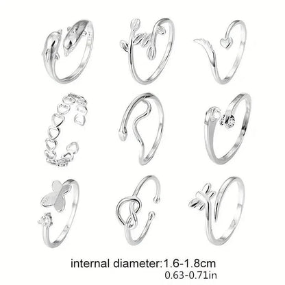 9-Pieces: Adjustable Foot Ring Set