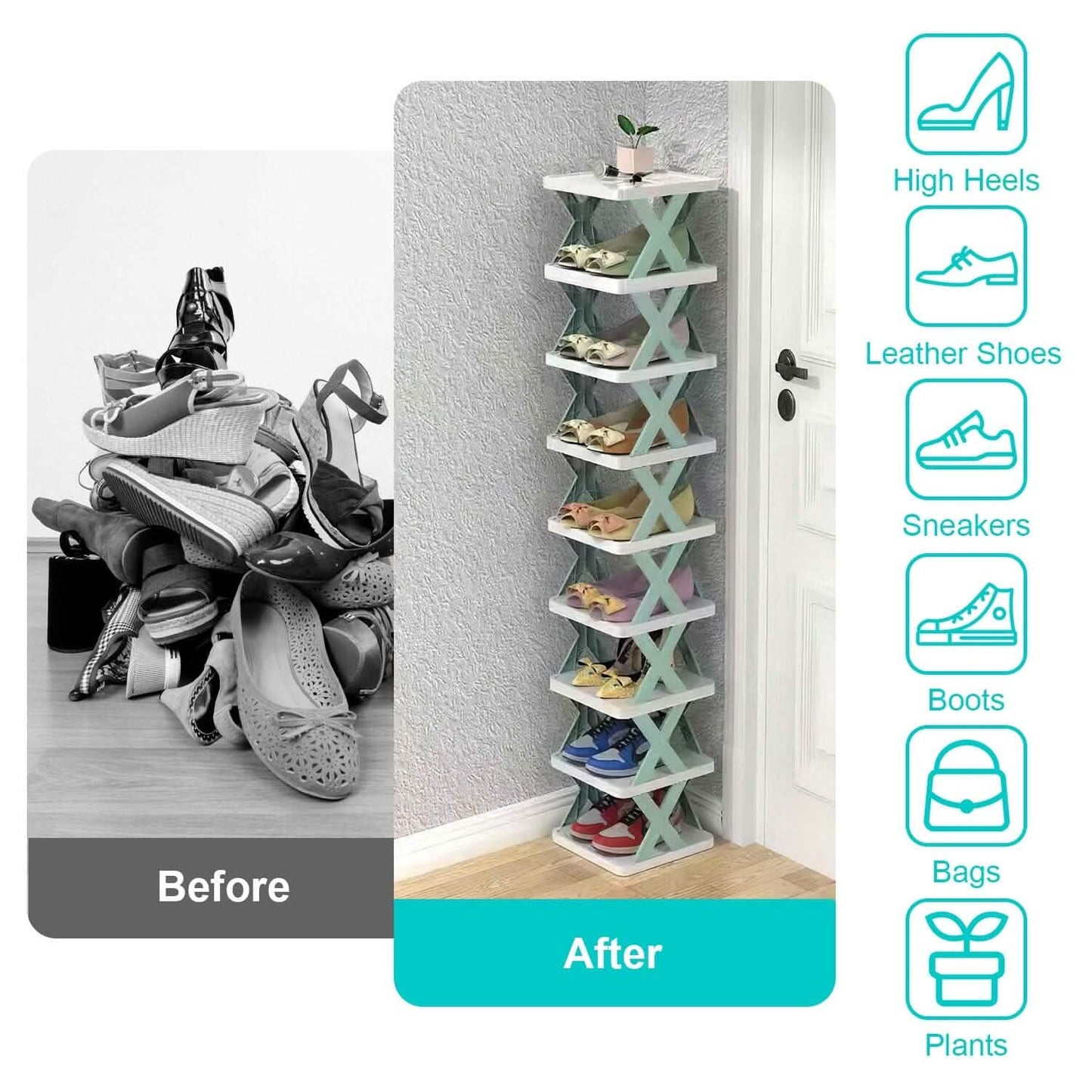 9-Tier Narrow Entryway Shoe Rack Plastic Vertical Shoe Organizer