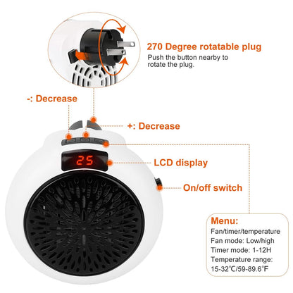 900W Portable Heater Fan with Remote Control