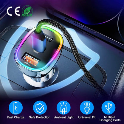 90W 3 Ports Fast Car Charger USB and Type C