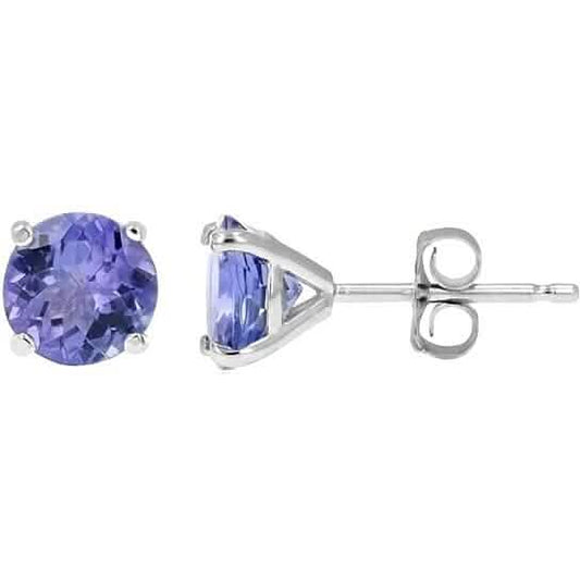 925 Solid Sterling Silver 2.00ct Genuine Tanzanite Round Stud Earrings