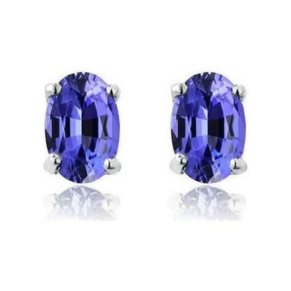 925 Sterling Silver 2.00ct Genuine Tanzanite Oval Stud Earrings