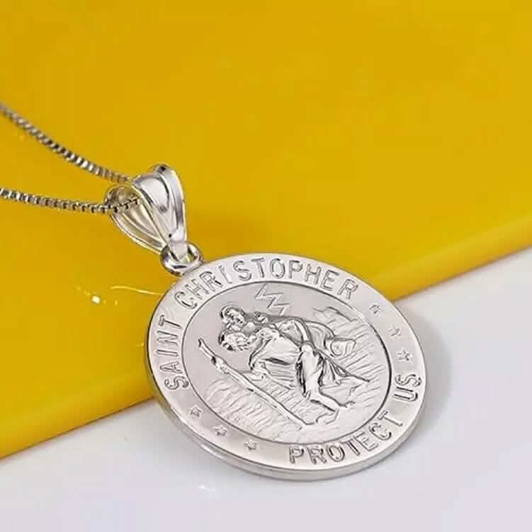 925 Sterling Silver 20MM Saint Christopher Religious Pendant Necklace