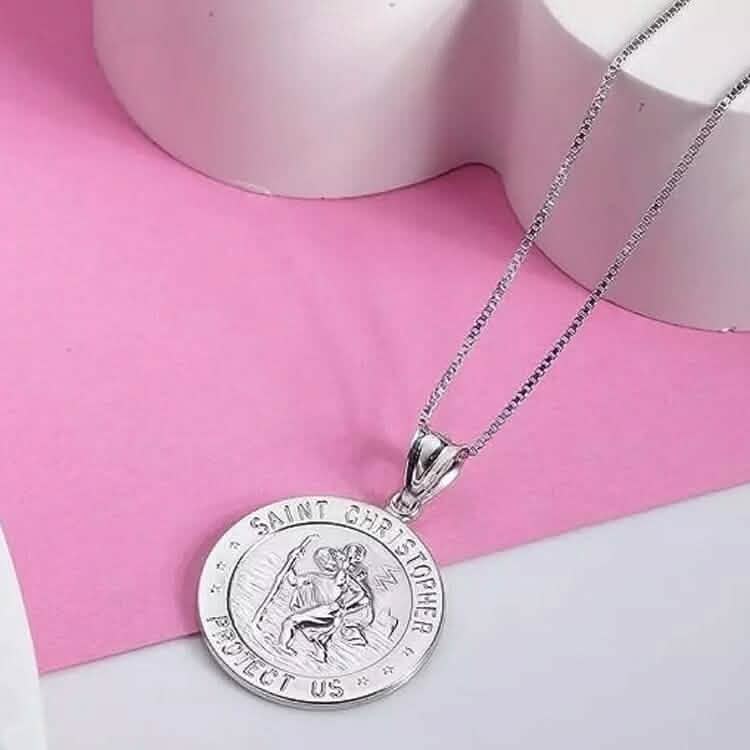 925 Sterling Silver 20MM Saint Christopher Religious Pendant Necklace