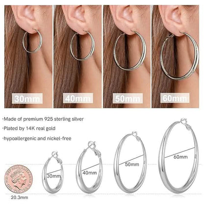 925 Sterling Silver 50mm Hoop Earrings
