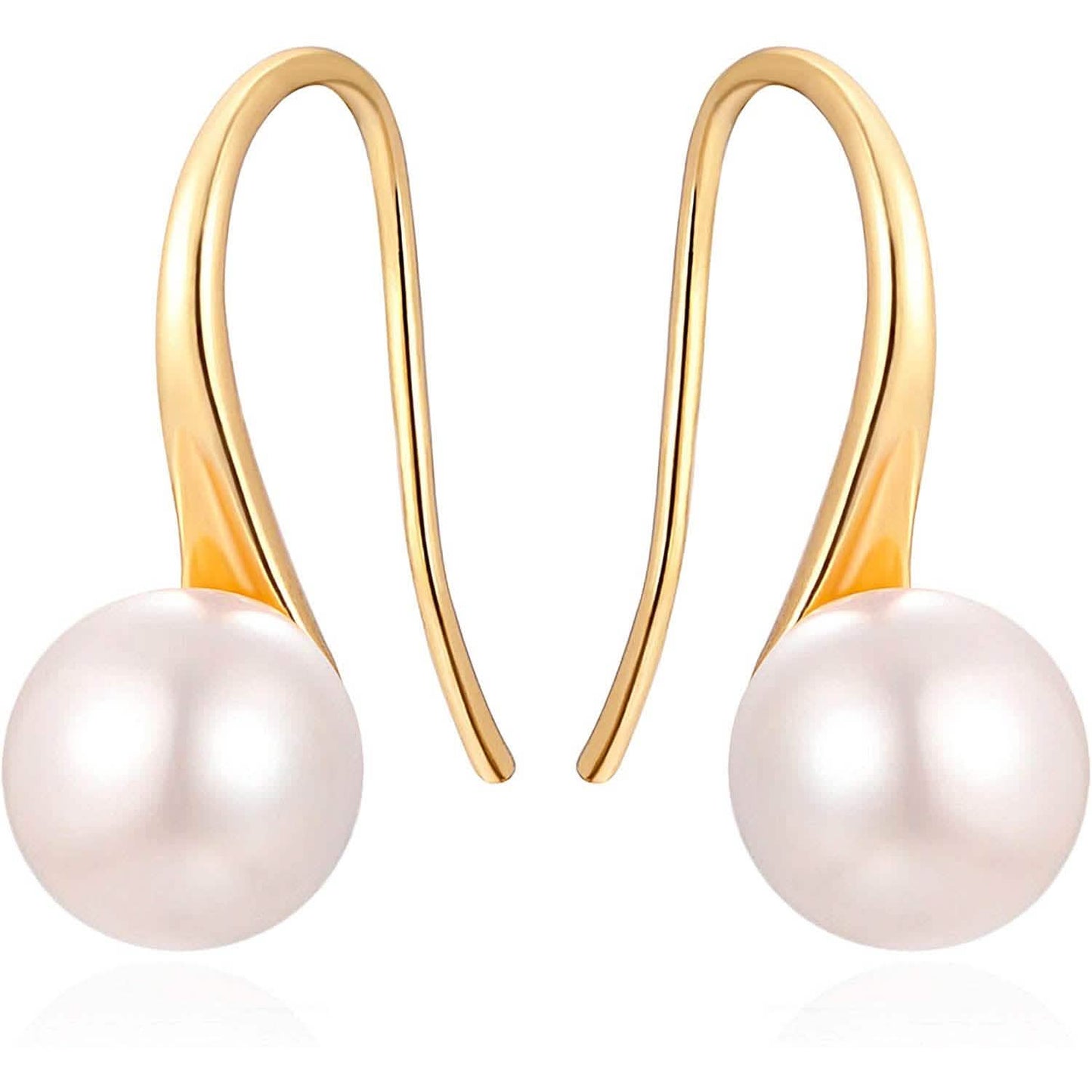 925 Sterling Silver 7.5-8mm White Freshwater Cultured Pearl Dangle Drop Earrings
