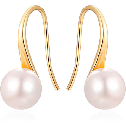 925 Sterling Silver 7.5-8mm White Freshwater Cultured Pearl Dangle Drop Earrings