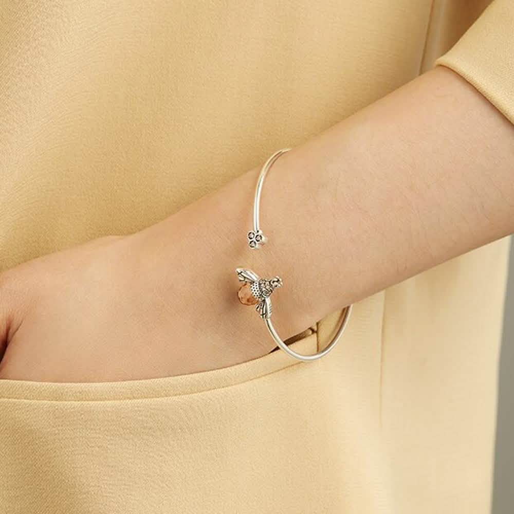 925 Sterling Silver  Bee Shape Cubic Zirconia and Austria Crystal Cuff Bracelet