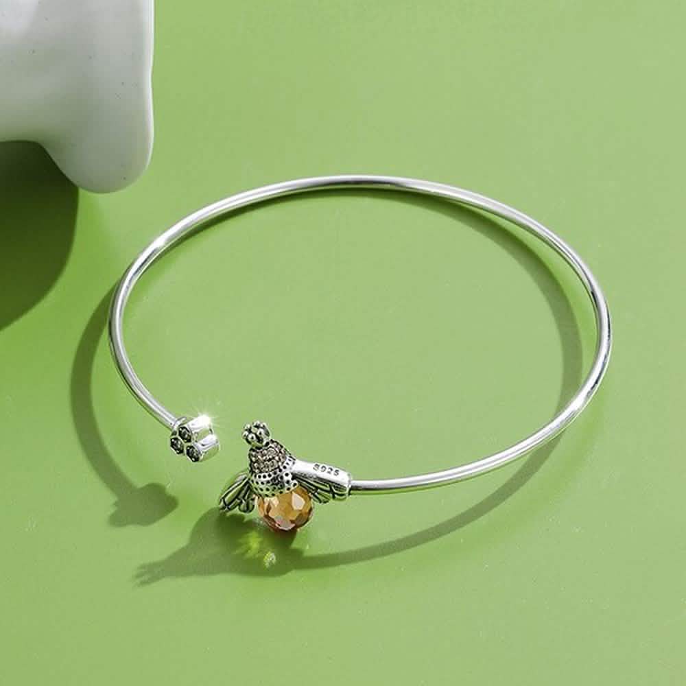 925 Sterling Silver  Bee Shape Cubic Zirconia and Austria Crystal Cuff Bracelet