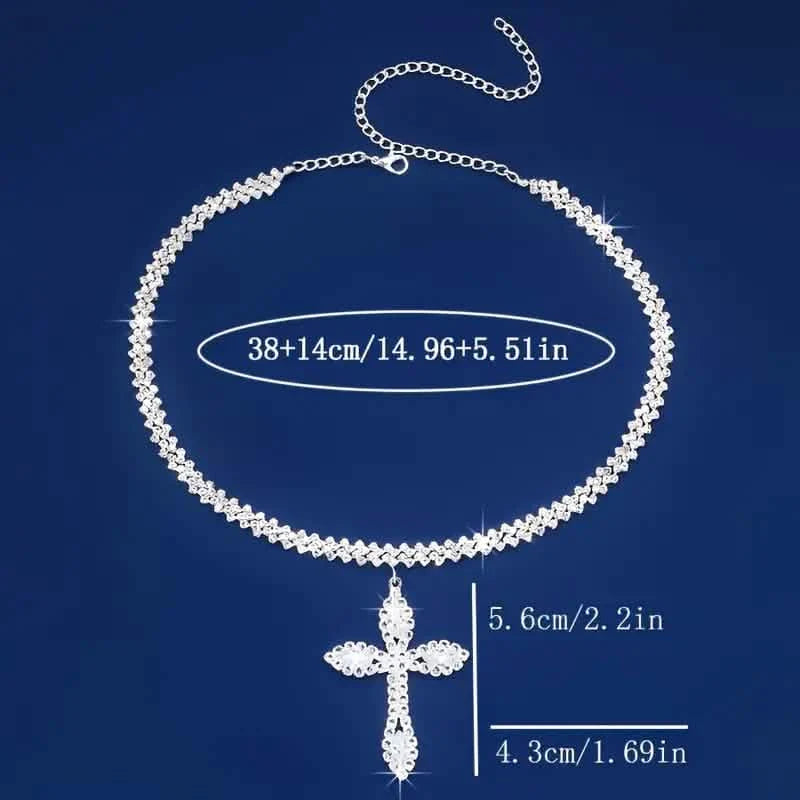 925 Sterling Silver Cross Pendant Necklace with Sparkling Rhinestone Embellishments