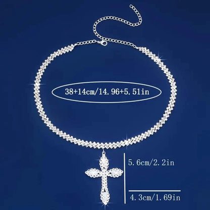 925 Sterling Silver Cross Pendant Necklace with Sparkling Rhinestone Embellishments