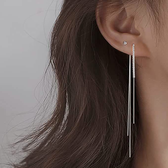 925 Sterling Silver Dangle Chain Tassel Earrings