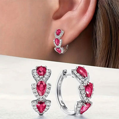 925 Sterling Silver Hoop Earrings with Synthetic Cubic Zirconia