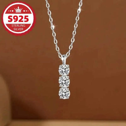 925 Sterling Silver Necklace Three Vertical Synthetic Zirconia Pendants