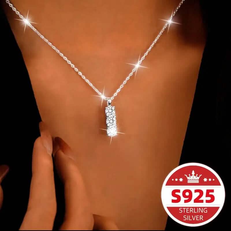 925 Sterling Silver Necklace Three Vertical Synthetic Zirconia Pendants