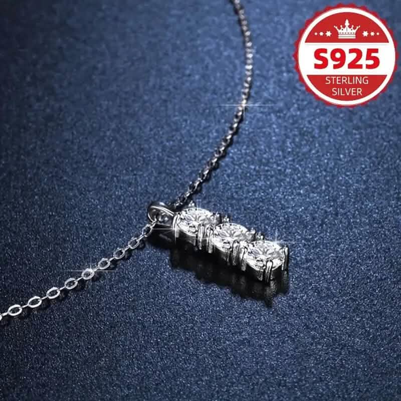 925 Sterling Silver Necklace Three Vertical Synthetic Zirconia Pendants