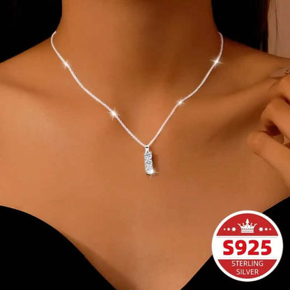 925 Sterling Silver Necklace Three Vertical Synthetic Zirconia Pendants