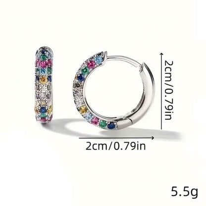 925 Sterling Silver Round Colorful Synthetic Zirconia Earrings