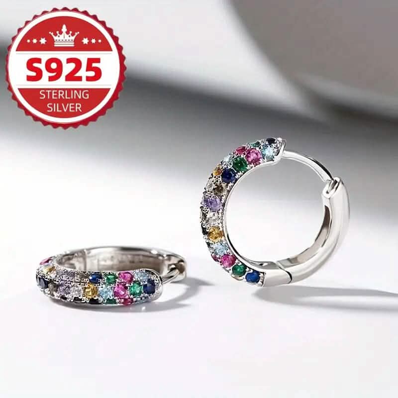 925 Sterling Silver Round Colorful Synthetic Zirconia Earrings