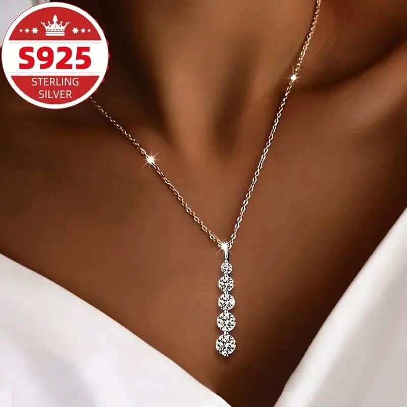 925 Sterling Silver Synthetic Cubic Zirconia Droplet Pendant Necklace