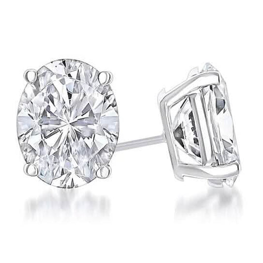 925 Sterling Silver White 4-Prong Basket Oval Stud Earrings