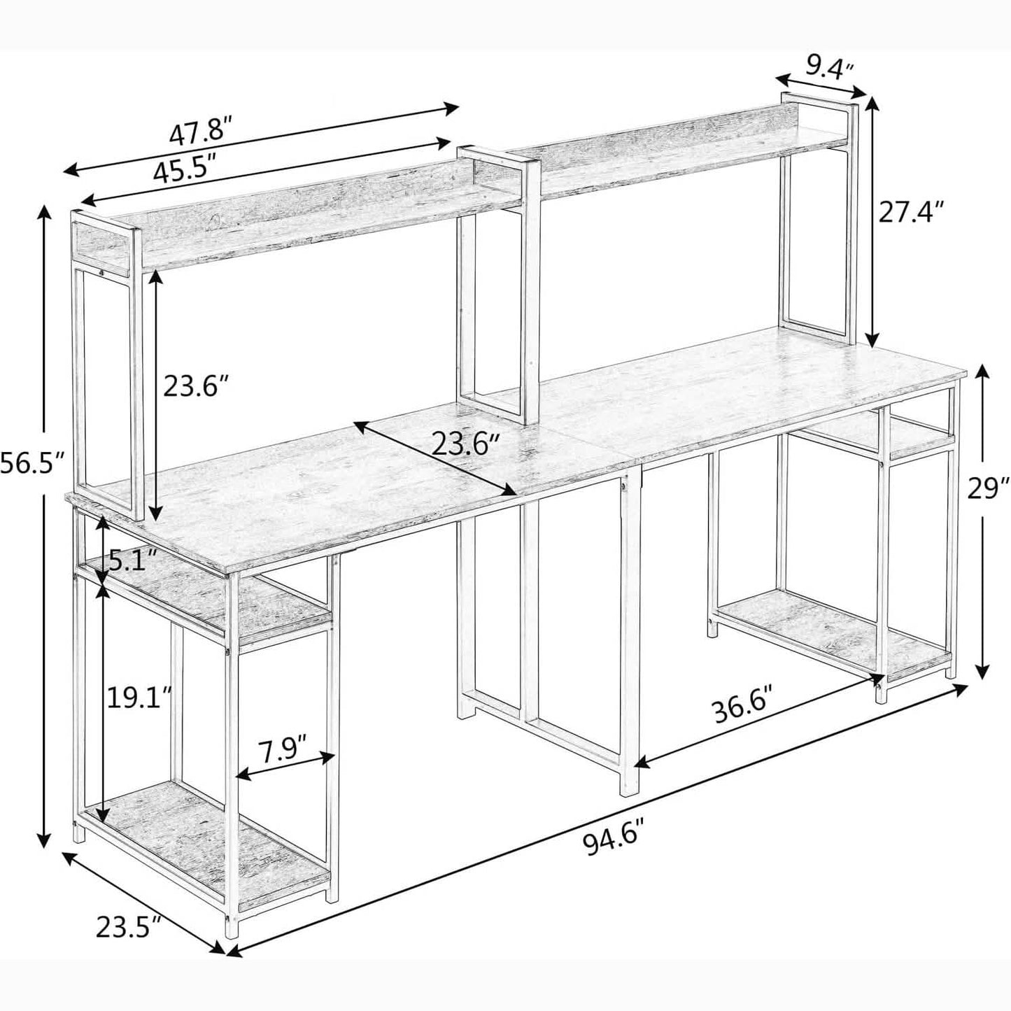 94.6 Inch Modern Two Person Computer Desk