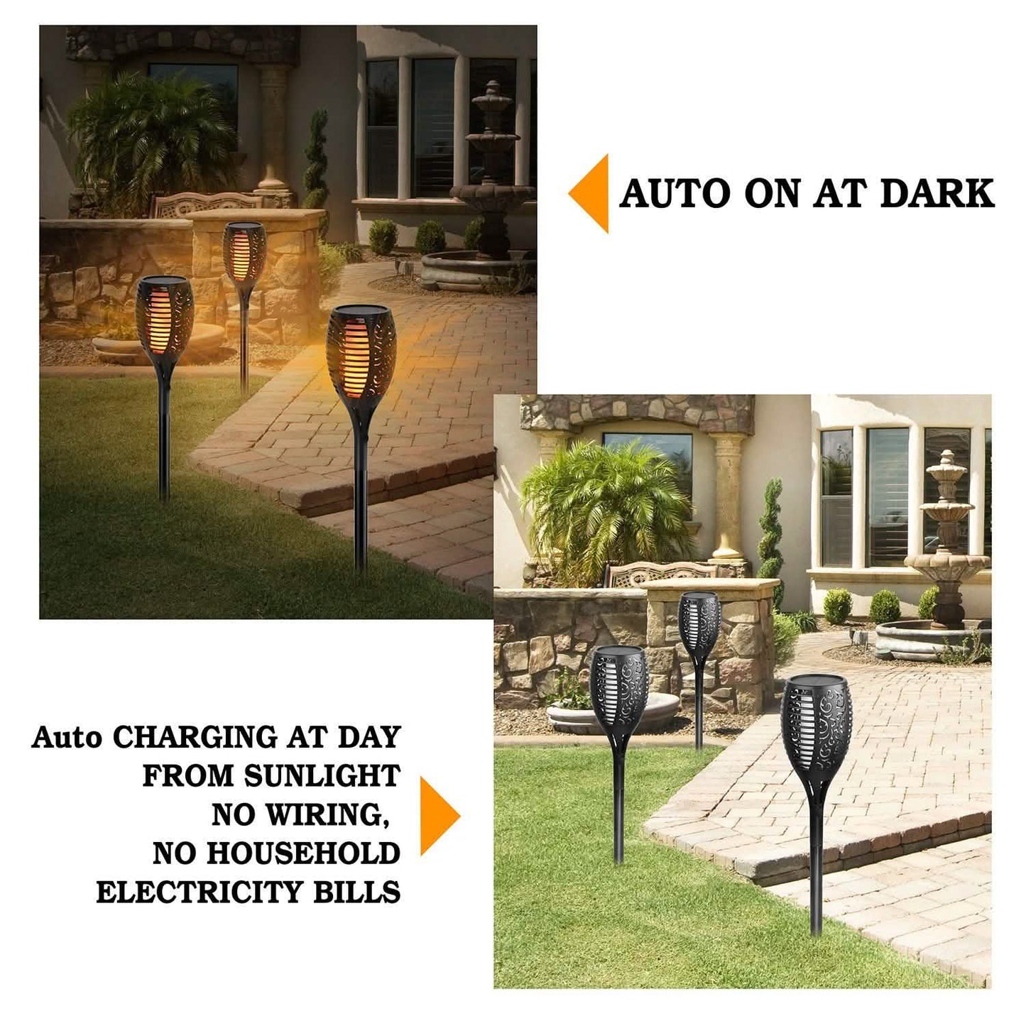 96 LEDs Solar Flame Torch Light