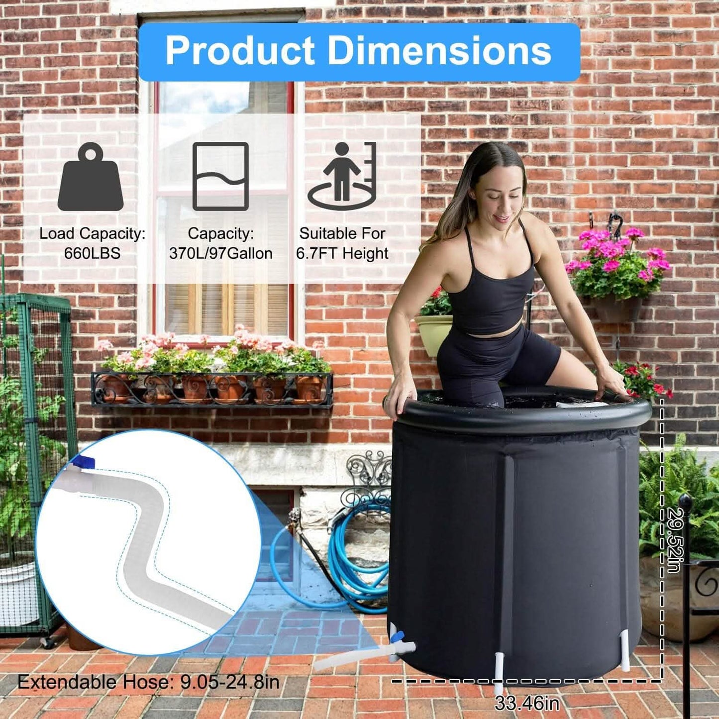 97 Gal Large Size Ice Bath Tub with Cover