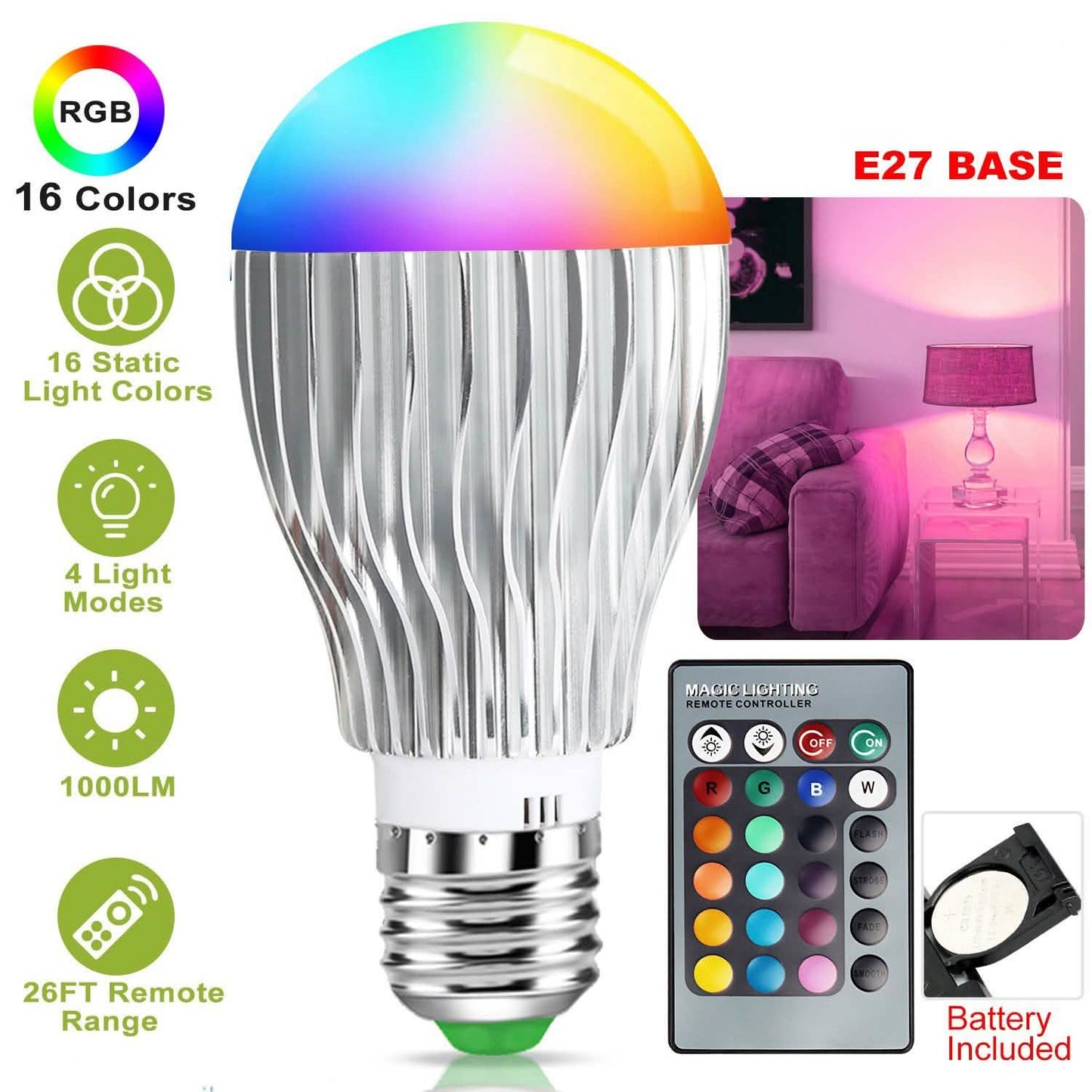 9W LED Light Bulb E27 RGB Lamp
